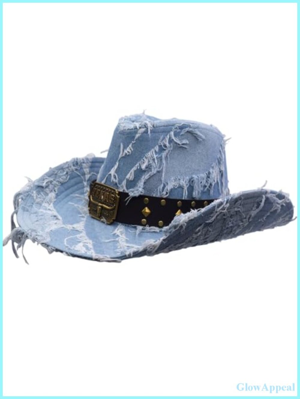 Western Cowboy Hat Denim Wide Brim Shapeable Unisex with Belt Buckle
